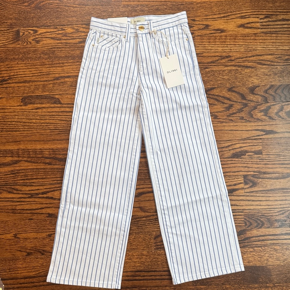 NWT DL1961 Girls’ “Lily” Wide Leg High Rise White & Blue Pinstripe Jeans